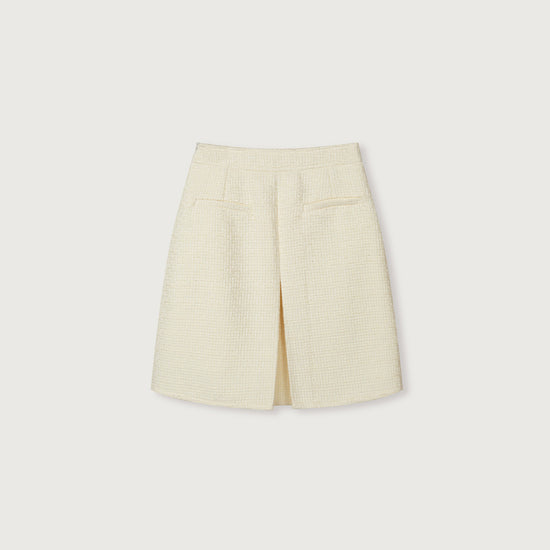 WILMA Woolen Tweed Mid Skirt - Ivory