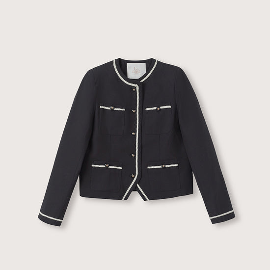JENNY Herringbone Tweed Jacket - Black