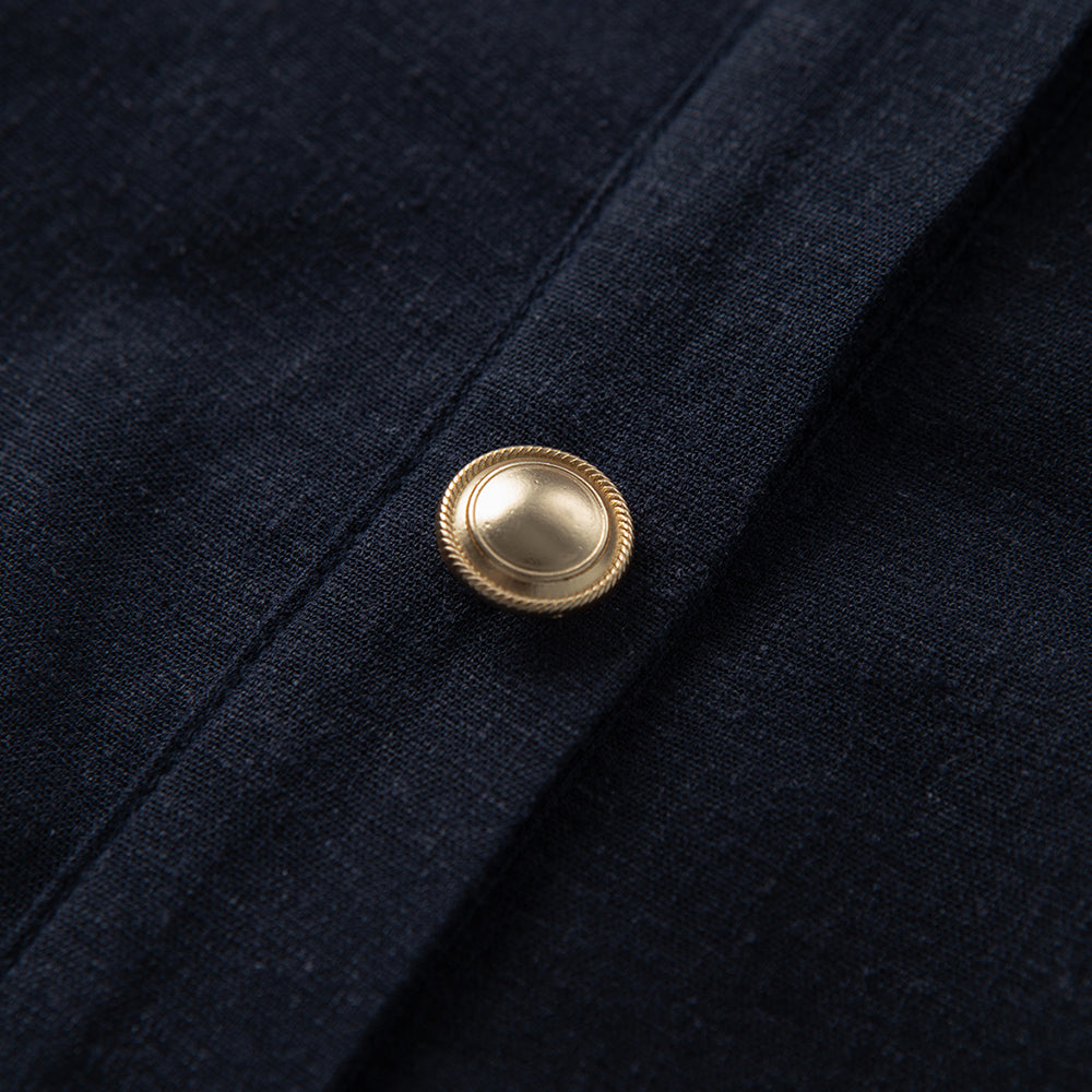 LENTINA Linen Button Dress - Navy