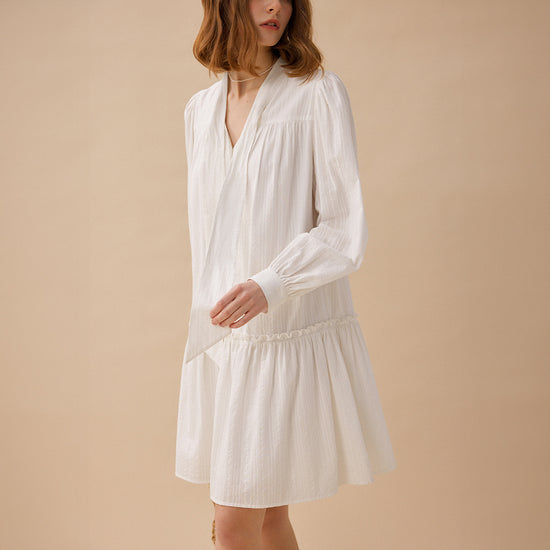 DARLENE Bow Neck Dress - White