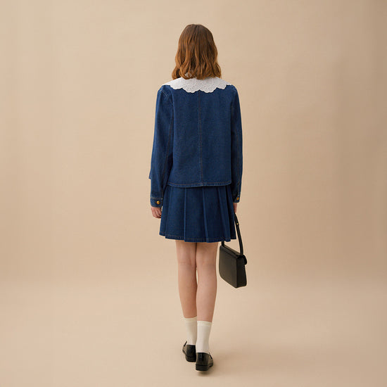 AUDREY Denim Pleats Mid Skirt - Blue
