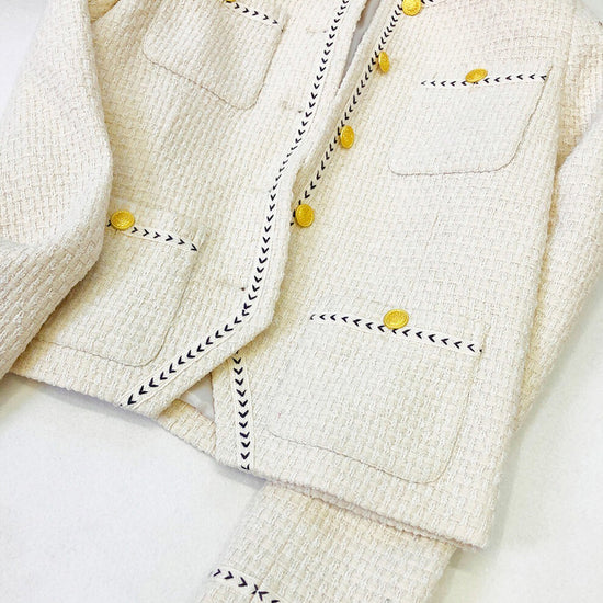 JENNY Herringbone Tweed Jacket - White