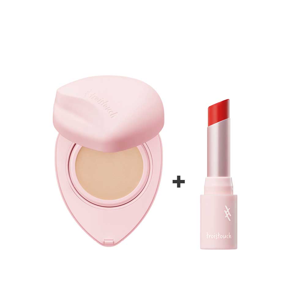 TroisTouch MakeUp Set Heart Glow Mesh Cushion No. 21 Beige + Lipstick