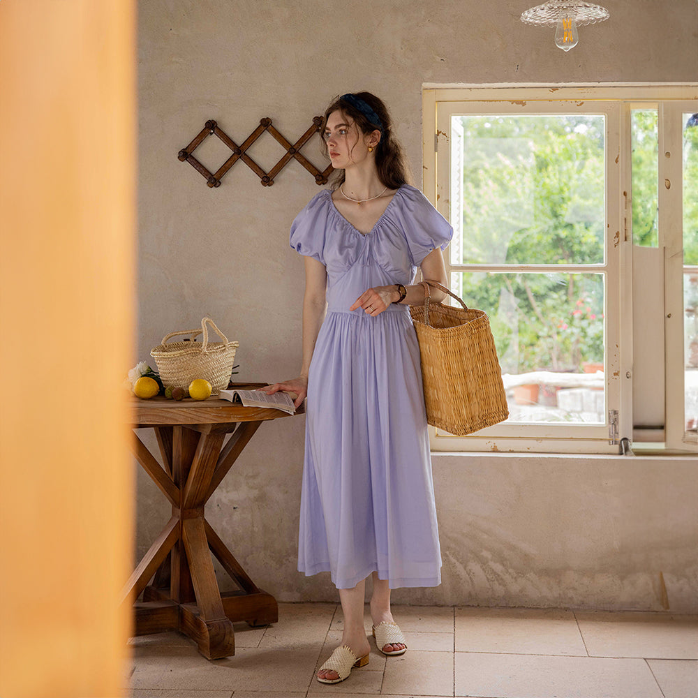 BATHY Puff Sleeve String Dress - Baby Lavender